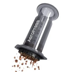 AeroPress Original Coffee Press -Coffee Promotion Shop AeroPressOriginalangledwithdrippingcoffee whitelettering