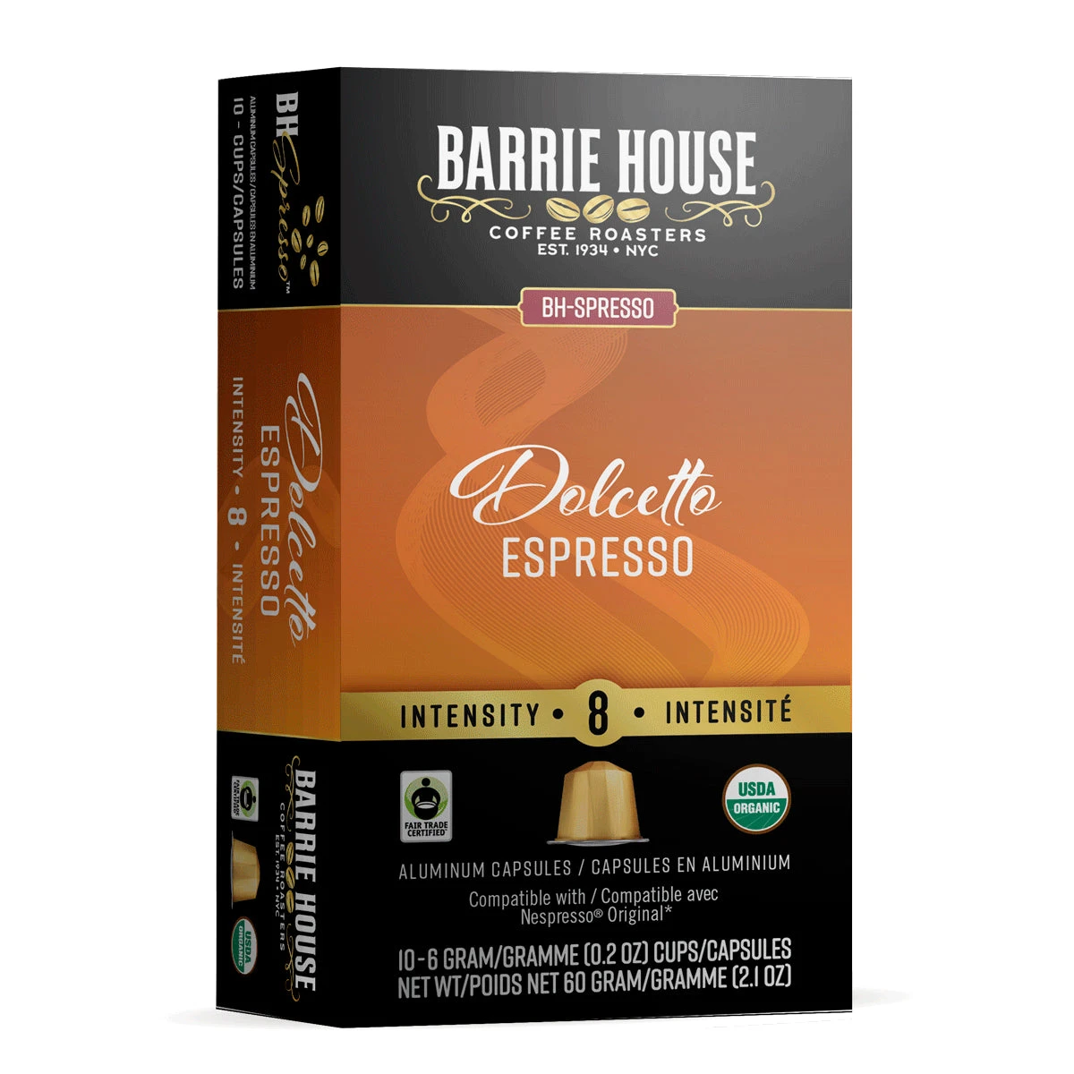 Barrie House Dolcetto Fair Trade Organic Espresso Capsules 10ct 1 Barrie House Dolcetto Fair Trade Organic Espresso Capsules 10ct