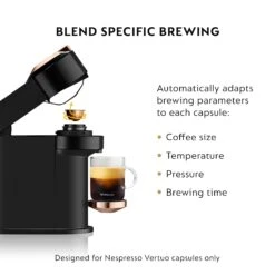 Nespresso Vertuo Next Premium Espresso Machine By DeLonghi With Aeroccino - Black Rose Gold -Coffee Promotion Shop ENV120BAEBlendSpecificBrewing