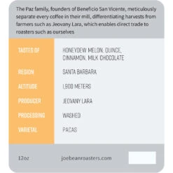 Joe Bean Honduras Jeovany Lara -Coffee Promotion Shop HondurasJeovanyLara BagLabelWeb